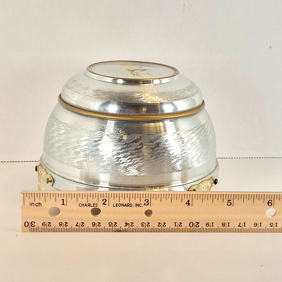 Vintage Prague Musical Powder Box Silver Tone Floral Lid 6" Plays Blue Danube - Picture 2 of 16